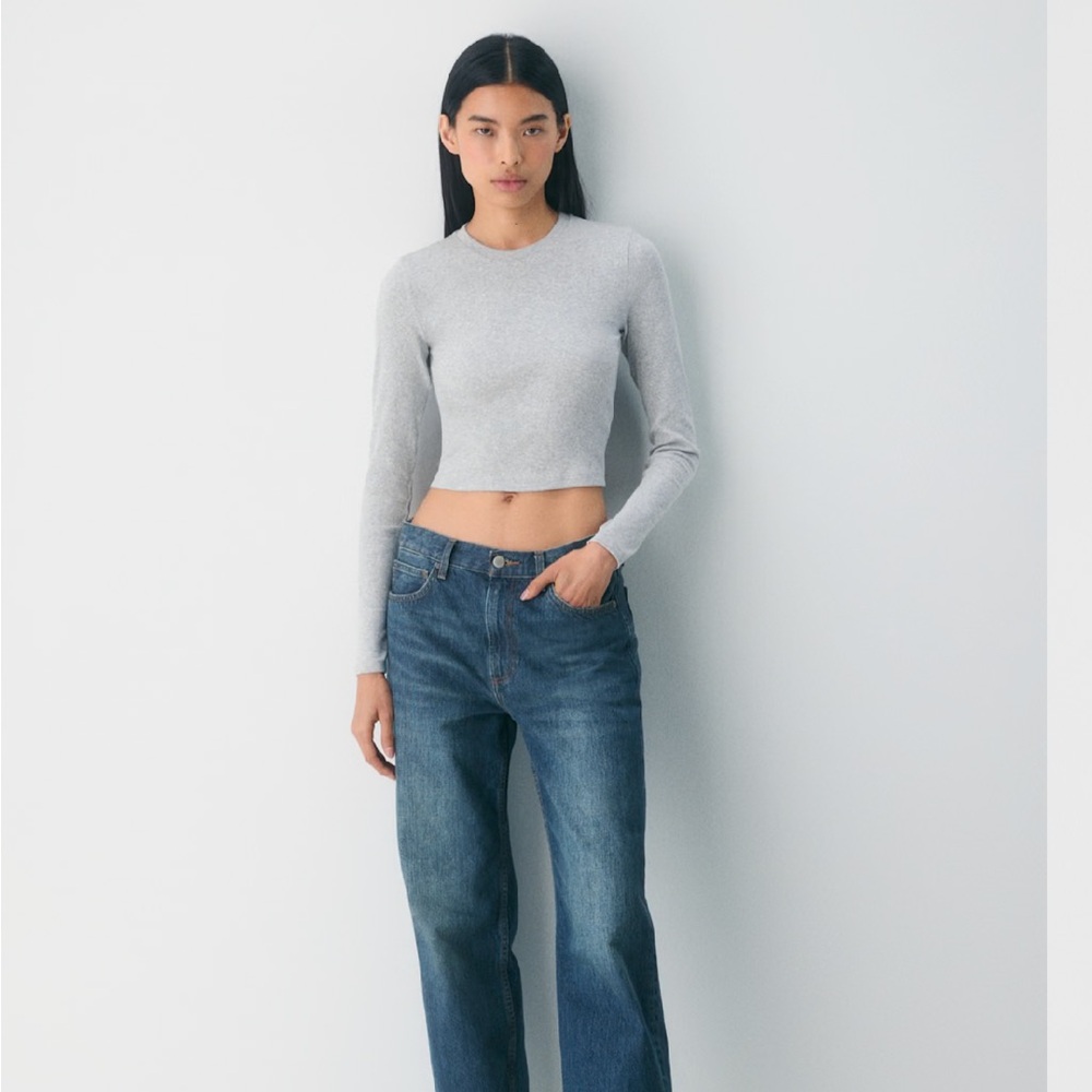 Aritzia TNA Homestretch Rib Crew Waist Longsleeve - Sz S Heather Chrome